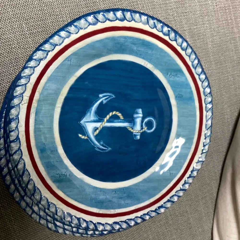 Vintage Cynthia Coulter Melamine Sail Away Nautical Anchor (6) 9" Salad Plates - Picture 10 of 13